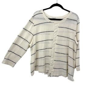 Habitat Clothes Slub Knit Top Large White Striped 3/4 sleeve Pullover Lagenlook